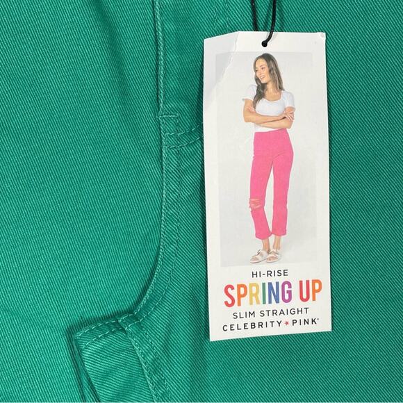 NEW Celebrity Pink Green Slim Straight Ripped Knee Denim Jeans Juniors Size 5/27 - Picture 9 of 11